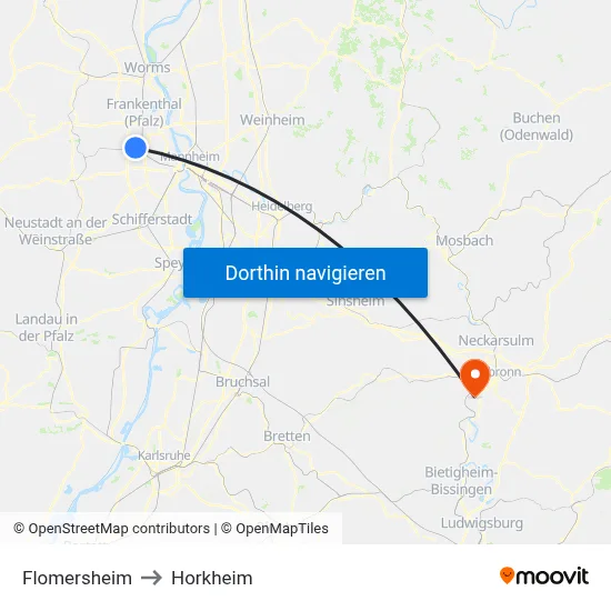 Flomersheim to Horkheim map