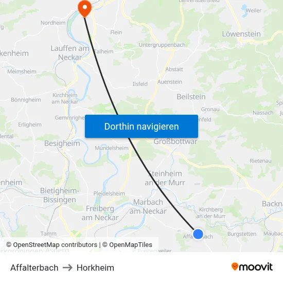 Affalterbach to Horkheim map