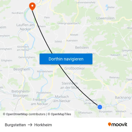 Burgstetten to Horkheim map