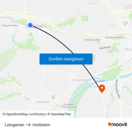 Leingarten to Horkheim map