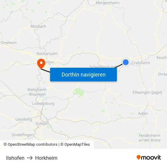 Ilshofen to Horkheim map