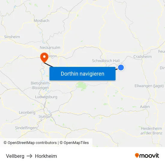 Vellberg to Horkheim map