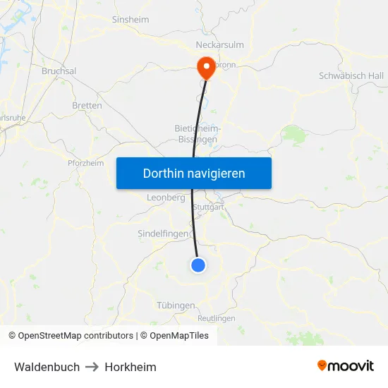 Waldenbuch to Horkheim map