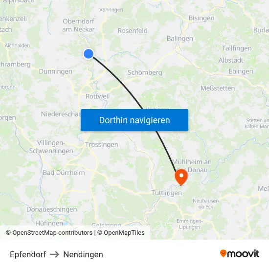 Epfendorf to Nendingen map