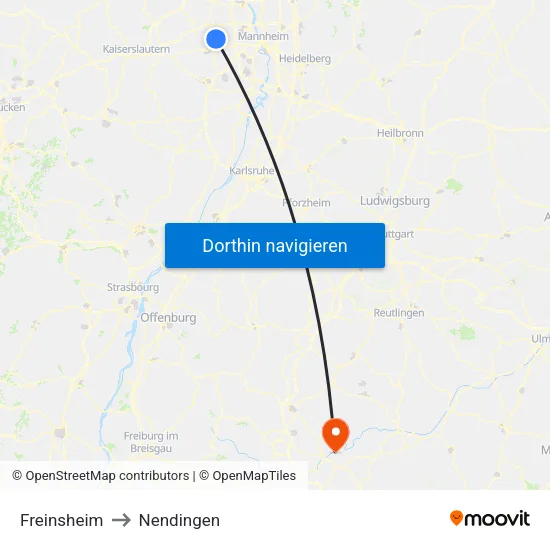 Freinsheim to Nendingen map