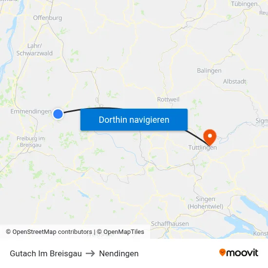 Gutach Im Breisgau to Nendingen map