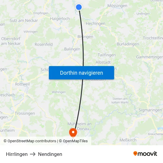 Hirrlingen to Nendingen map