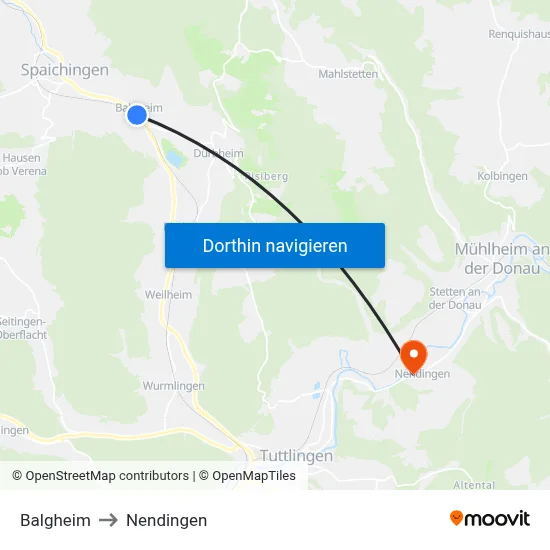 Balgheim to Nendingen map