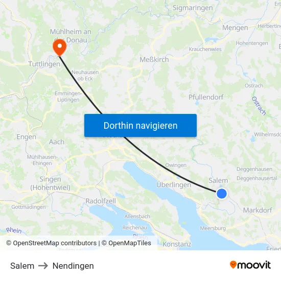 Salem to Nendingen map