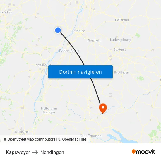 Kapsweyer to Nendingen map