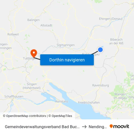 Gemeindeverwaltungsverband Bad Buchau to Nendingen map