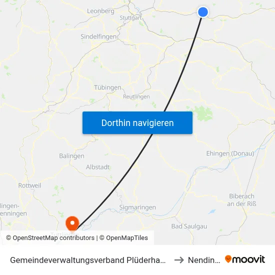 Gemeindeverwaltungsverband Plüderhausen-Urbach to Nendingen map