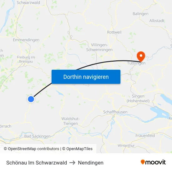 Schönau Im Schwarzwald to Nendingen map
