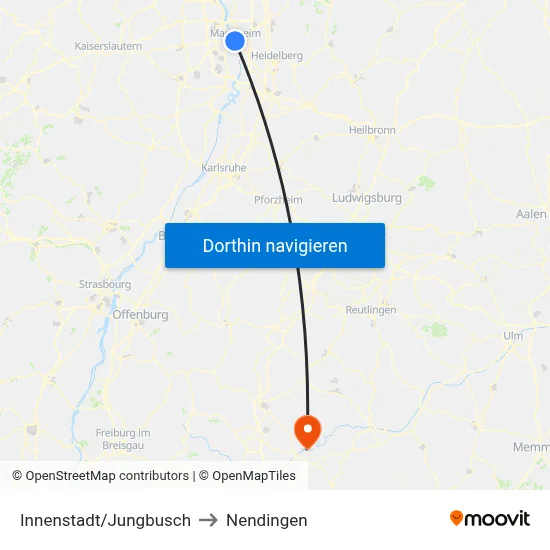 Innenstadt/Jungbusch to Nendingen map