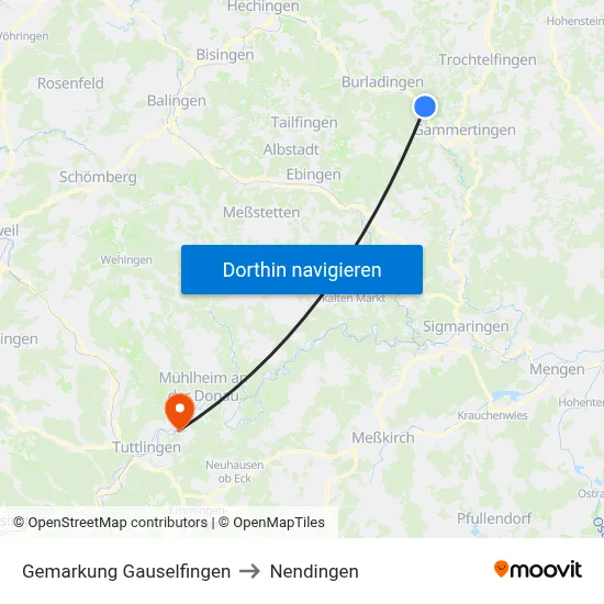 Gemarkung Gauselfingen to Nendingen map