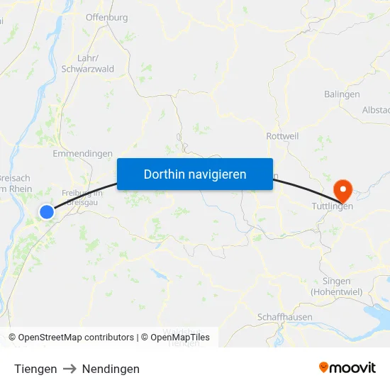 Tiengen to Nendingen map