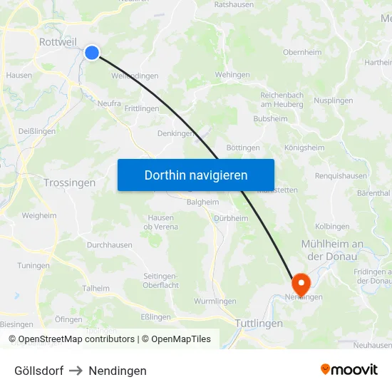 Göllsdorf to Nendingen map