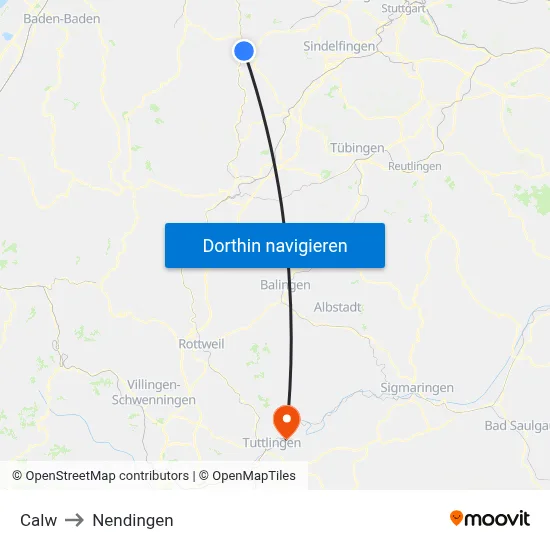 Calw to Nendingen map