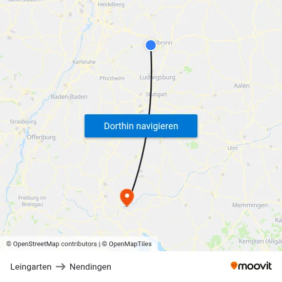 Leingarten to Nendingen map