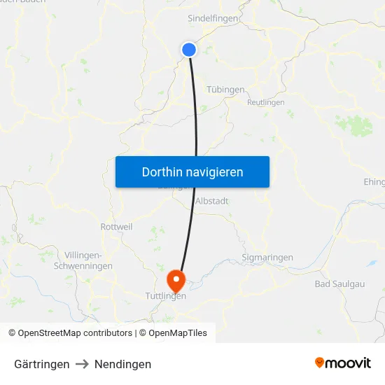 Gärtringen to Nendingen map