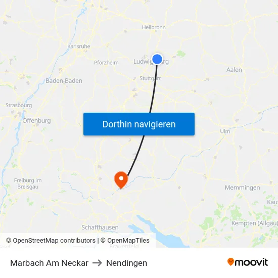 Marbach Am Neckar to Nendingen map