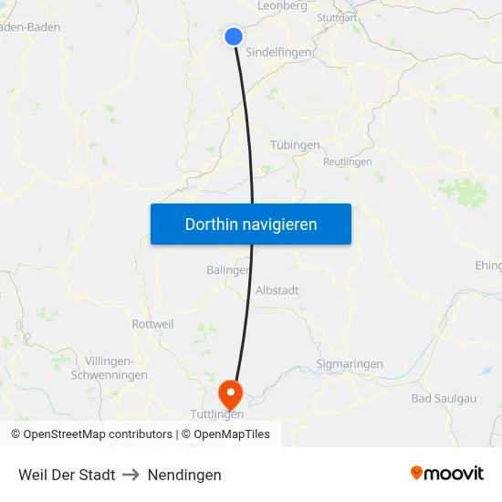 Weil Der Stadt to Nendingen map