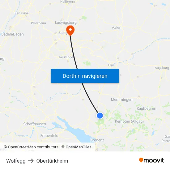 Wolfegg to Obertürkheim map