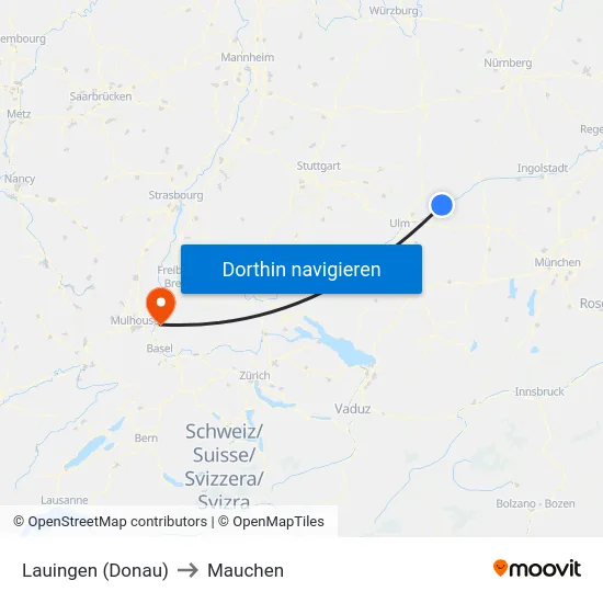 Lauingen (Donau) to Mauchen map