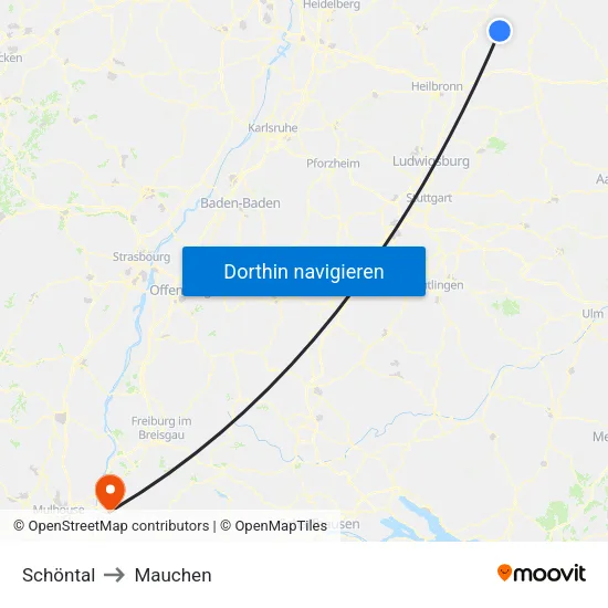 Schöntal to Mauchen map