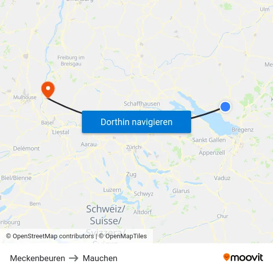 Meckenbeuren to Mauchen map