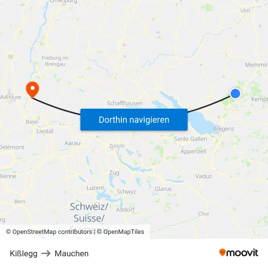Kißlegg to Mauchen map