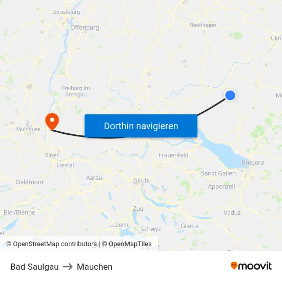 Bad Saulgau to Mauchen map
