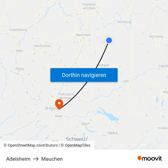 Adelsheim to Mauchen map