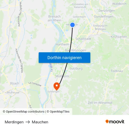 Merdingen to Mauchen map