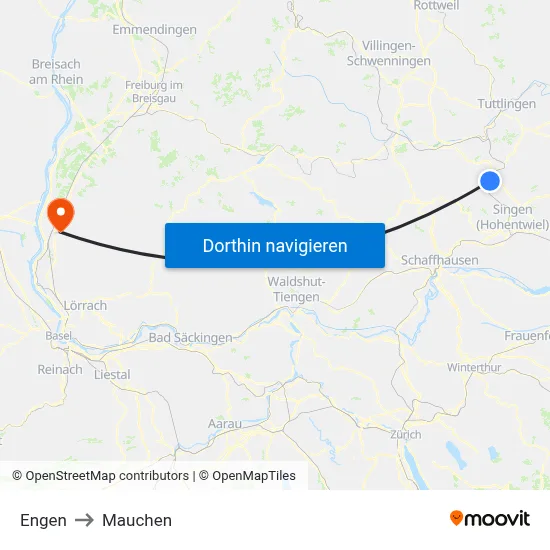 Engen to Mauchen map