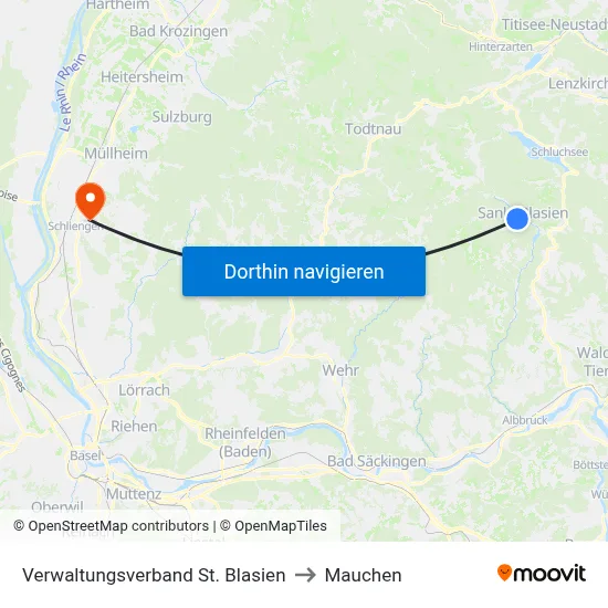 Verwaltungsverband St. Blasien to Mauchen map