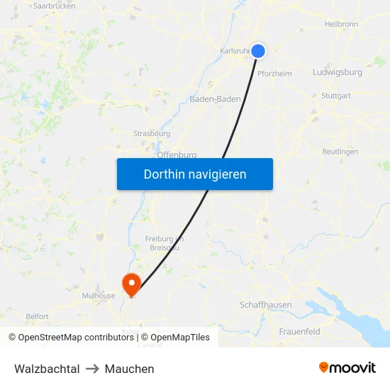 Walzbachtal to Mauchen map