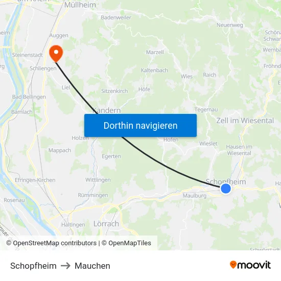 Schopfheim to Mauchen map