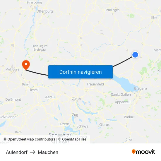 Aulendorf to Mauchen map