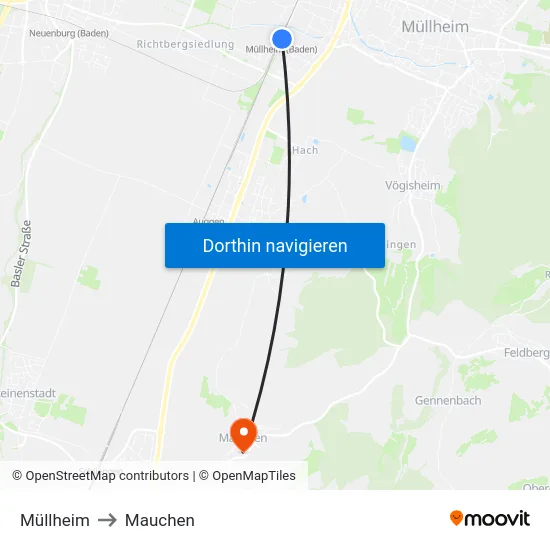 Müllheim to Mauchen map