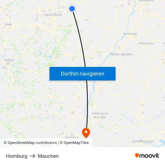 Homburg to Mauchen map