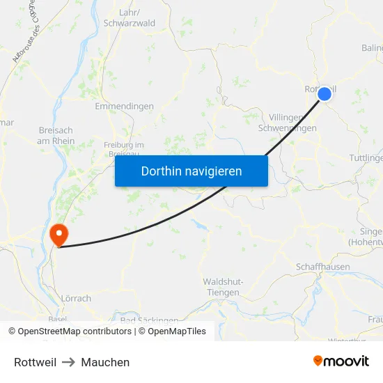 Rottweil to Mauchen map