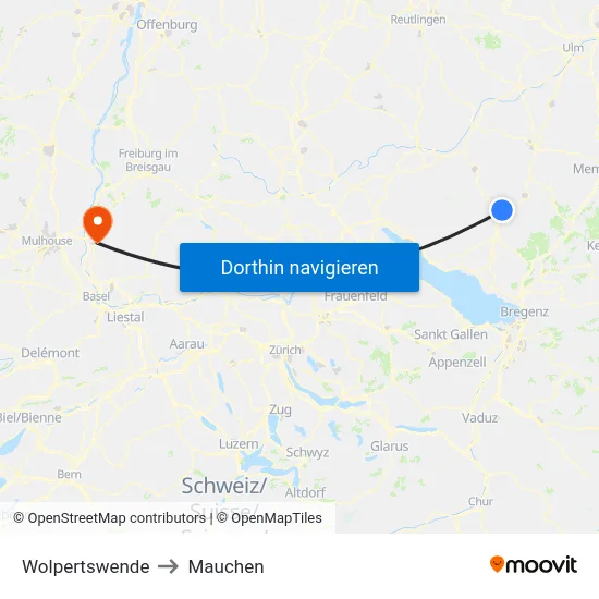 Wolpertswende to Mauchen map