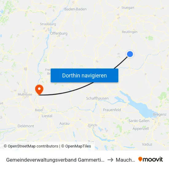 Gemeindeverwaltungsverband Gammertingen to Mauchen map