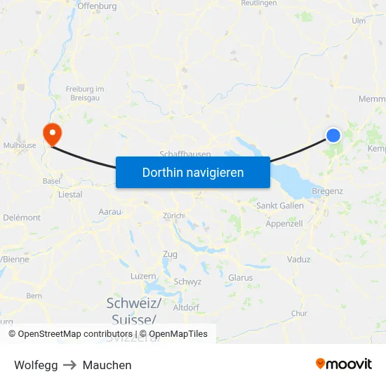 Wolfegg to Mauchen map