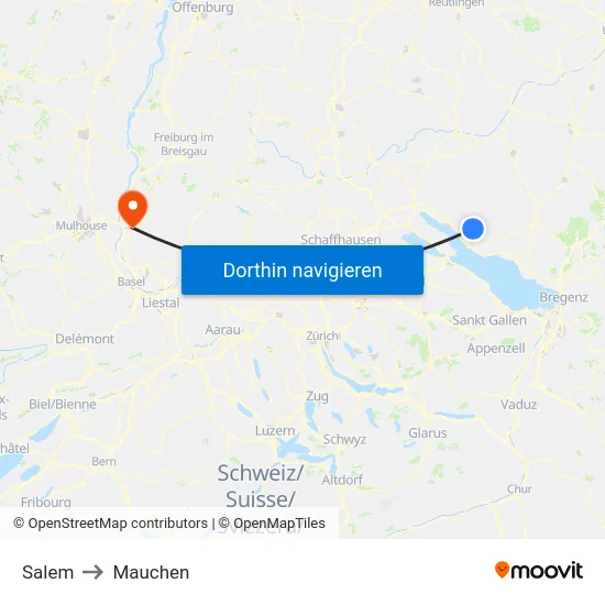 Salem to Mauchen map