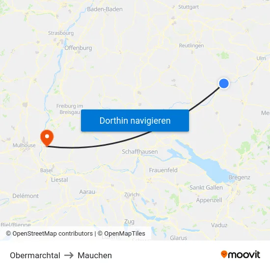 Obermarchtal to Mauchen map