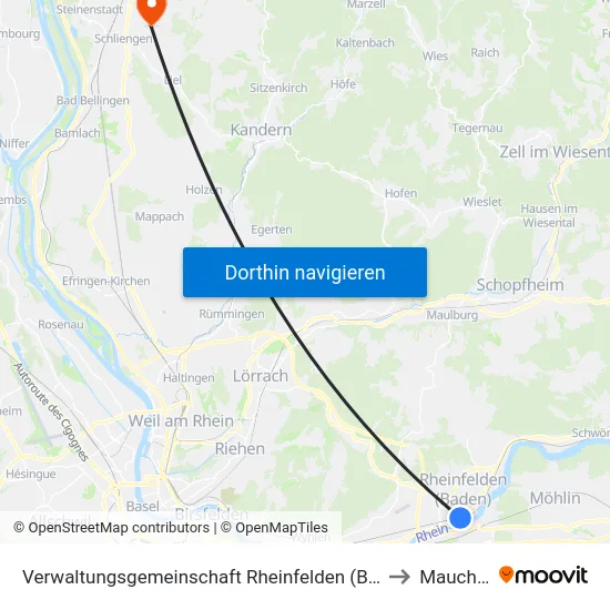 Verwaltungsgemeinschaft Rheinfelden (Baden) to Mauchen map