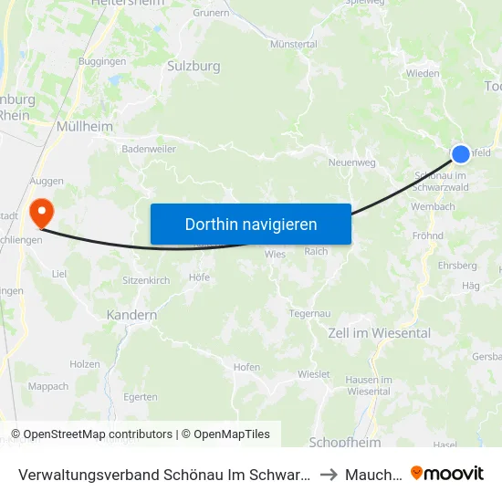 Verwaltungsverband Schönau Im Schwarzwald to Mauchen map