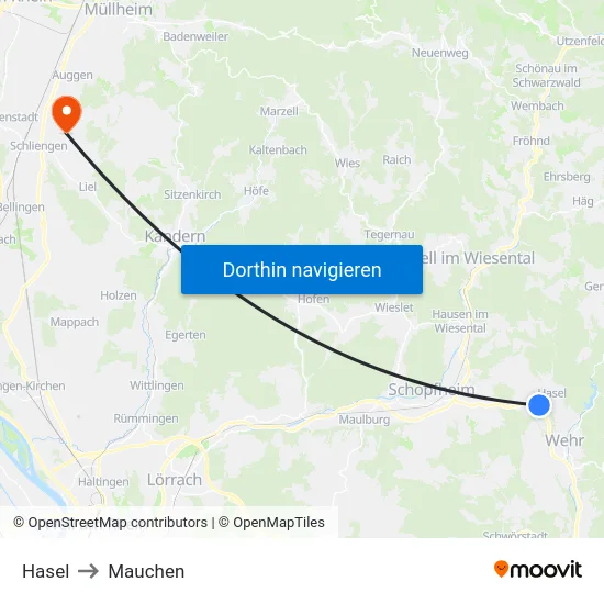 Hasel to Mauchen map